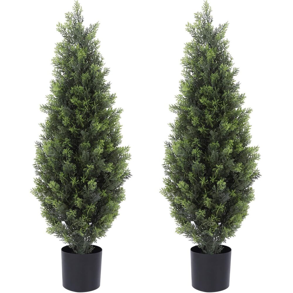 2449 Artificial Topiary Trees 3ft Faux Cypress Cedar Tree Potted Plants